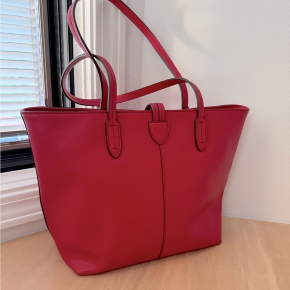 NWOT Lauren Ralph Lauren Crawley Red Leather Unlined Large Tote Bag - Picture 3 of 8